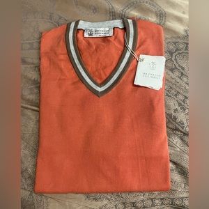 Brunello Cucinelli Men V-neck Cotton Sweater Sz 50/M